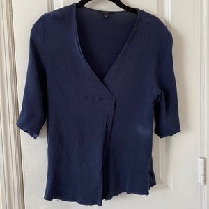 COS Navy Blue 3/4 Sleeve Wrap Top - Size US 6